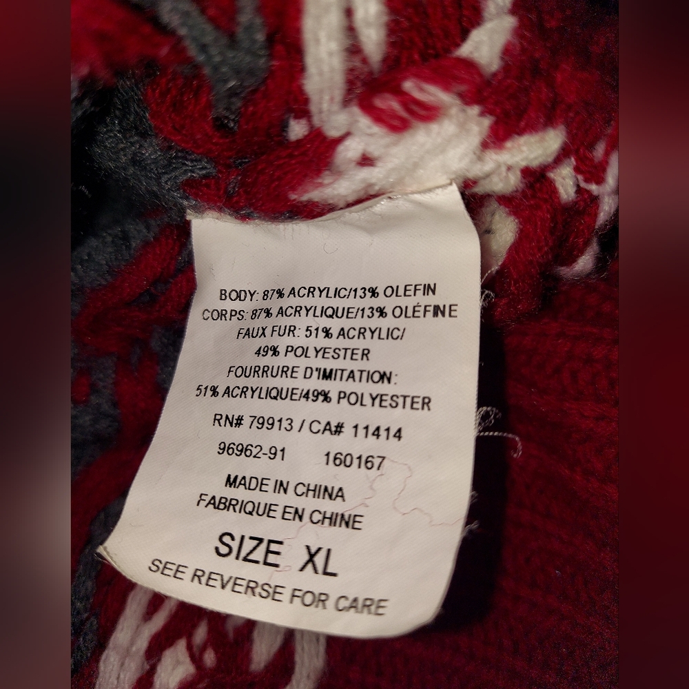 Motherhood Maternity Gray and Red Fair Isle Zip-Up Sweater With Faux Fur Trim - Picture 4 of 7